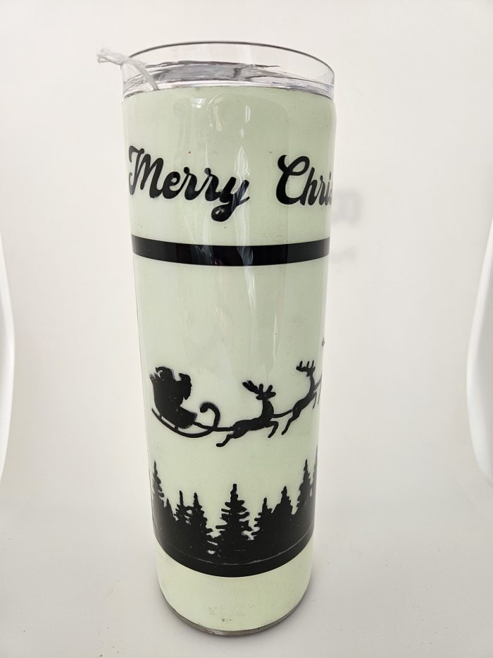 Glow in the Dark Merry Christmas Santa n reindeer flying
