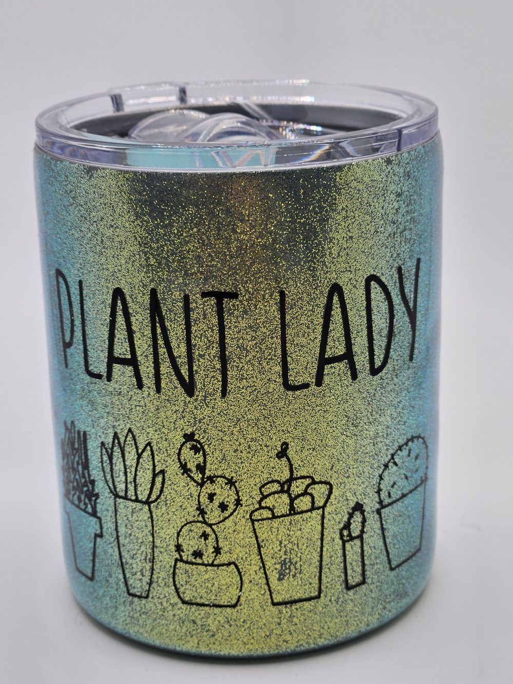 Stainless coffee mug green glitter