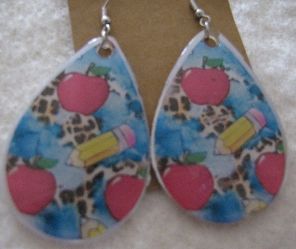 Teacher Pencil and Apple Teardrop Earrings