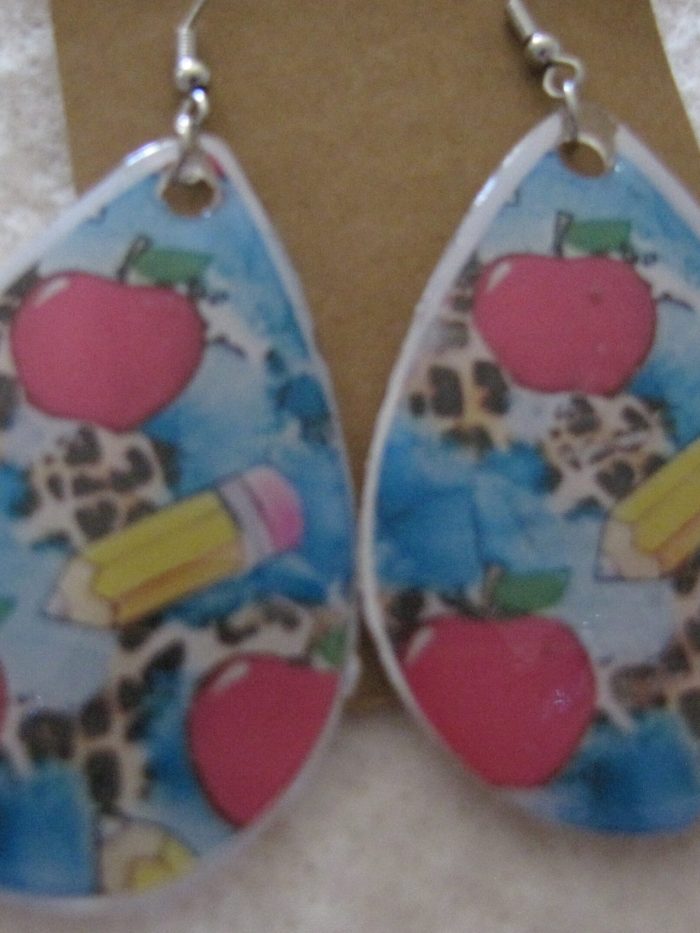 Teacher Pencil and Apple Teardrop Earrings