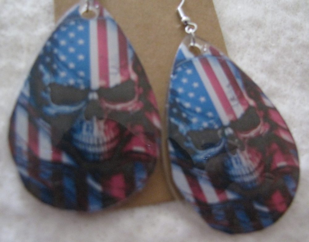 Skull with American Pride Teardrop Earrings