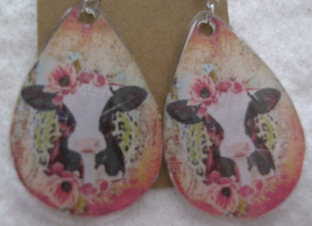 Flower Cow Teardrop Earrings