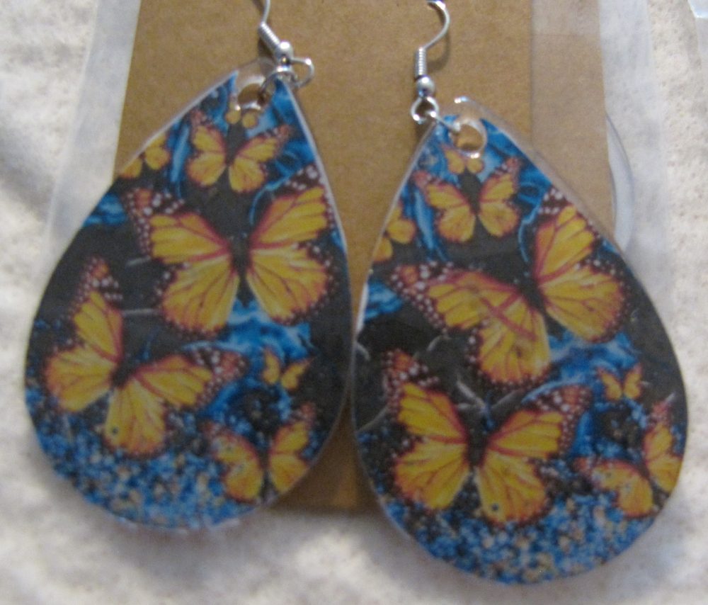 Yellow Butterfly Teardrop Earrings