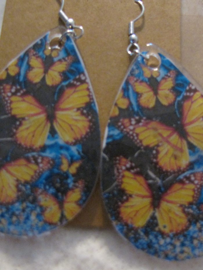 Yellow Butterfly Teardrop Earrings