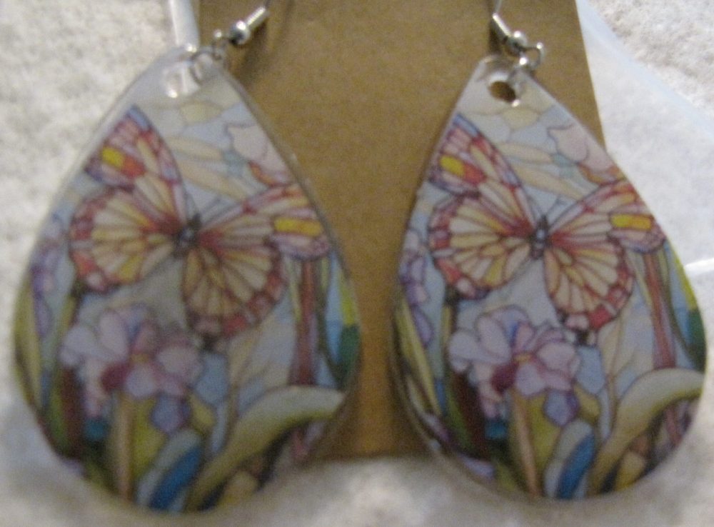 Stained Glass Butterfly Teardrop Earrings