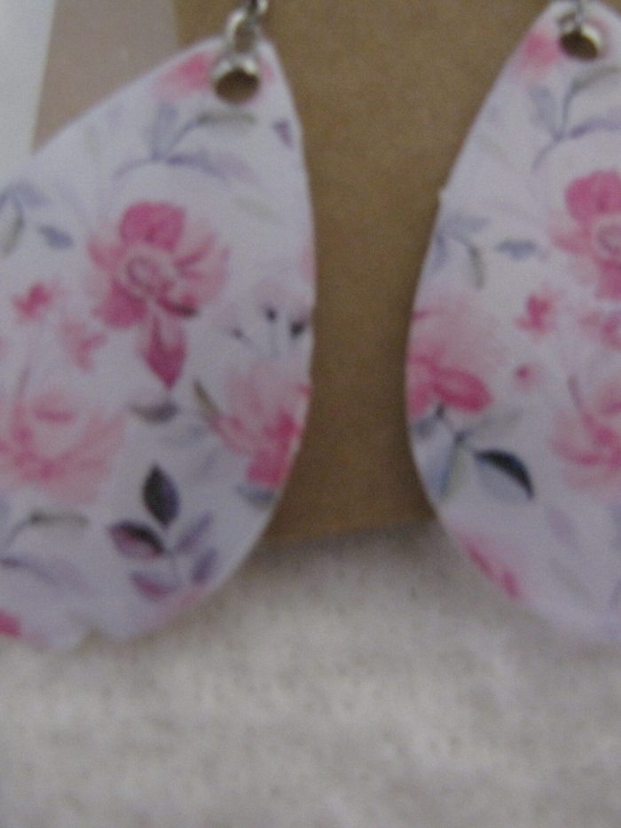 Rose/Black Flower Teardrop Earrings