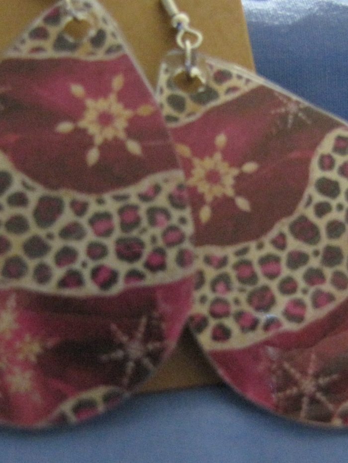 Leopard/Maroon Teardrop Earrings