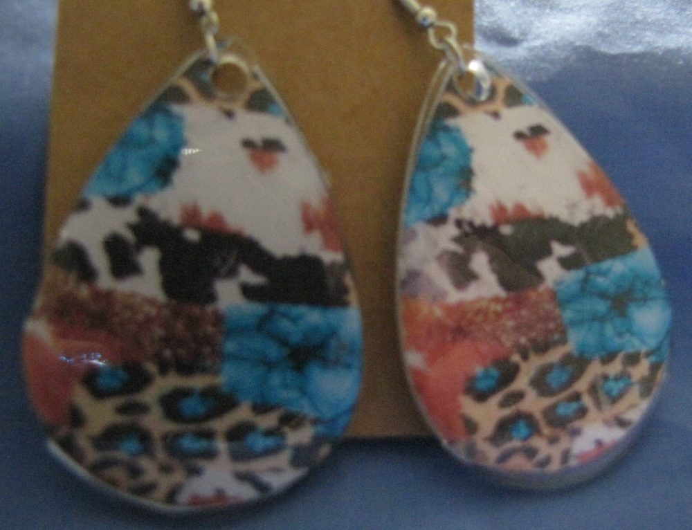 Turquois Leopard SW Style Teardrop Earrings