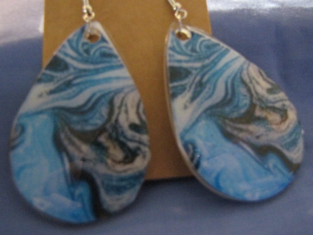 Blue Marble Teardrop Earrings