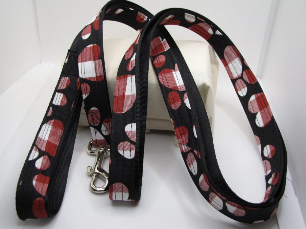 Plaid Paw Prints Fabric Dog Leash