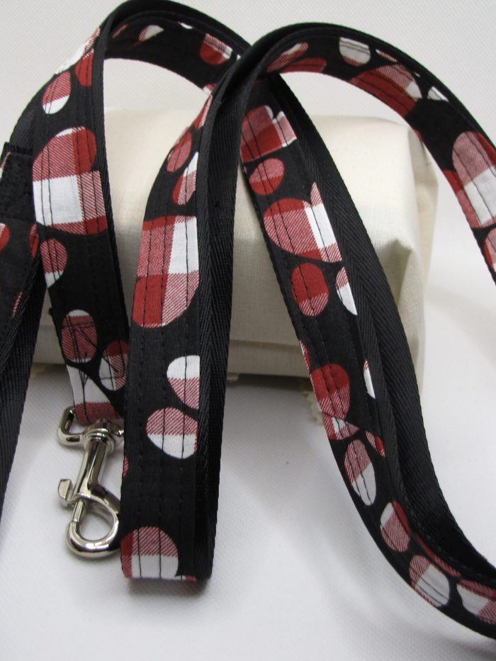 Plaid Paw Prints Fabric Dog Leash