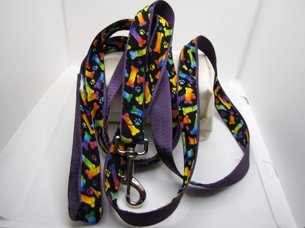 Rainbow Dog Bones Fabric Leash