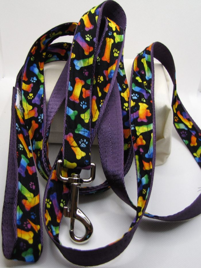 Rainbow Dog Bones Fabric Leash