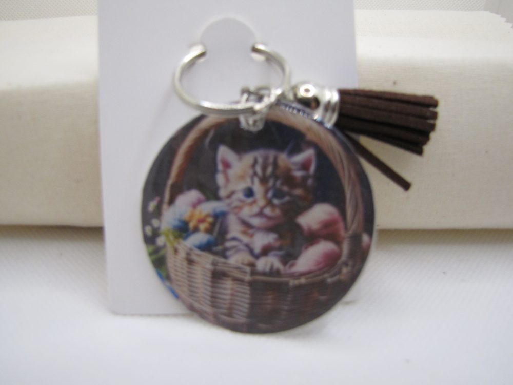 Kitty in a Basket Key Chain
