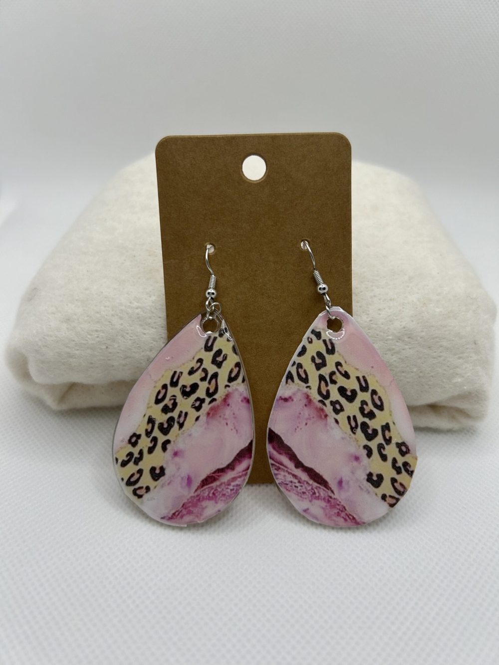 Pink Leopard Teardrop Earrings