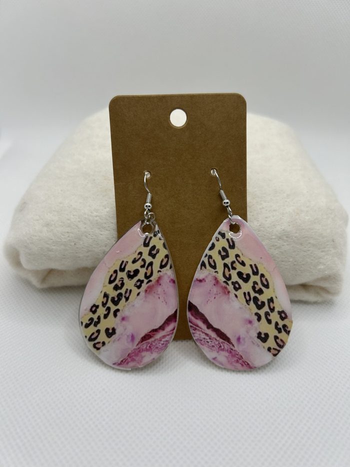 Pink Leopard Teardrop Earrings