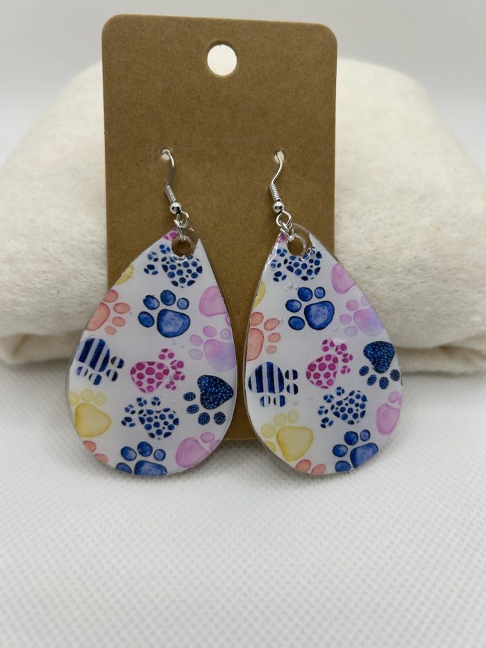 Multi Color Paw Print Teardrop Earrings